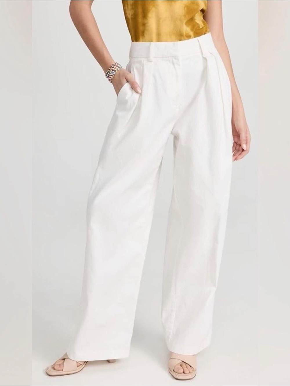 Staud Luisa Cotton Trousers Pants Cotton Off White Pleated High Waist Size 6